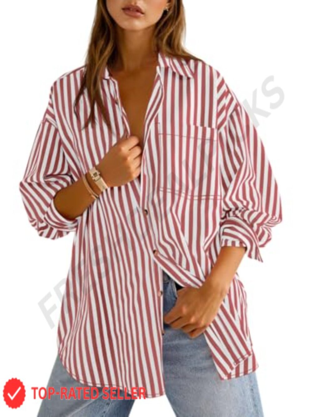 Oversized Striped Long Sleeve Button Down Blouse
